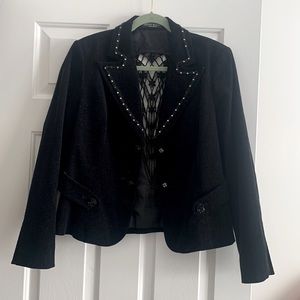 Black Short Blazer style coat - sparkly with cutout lace in back!